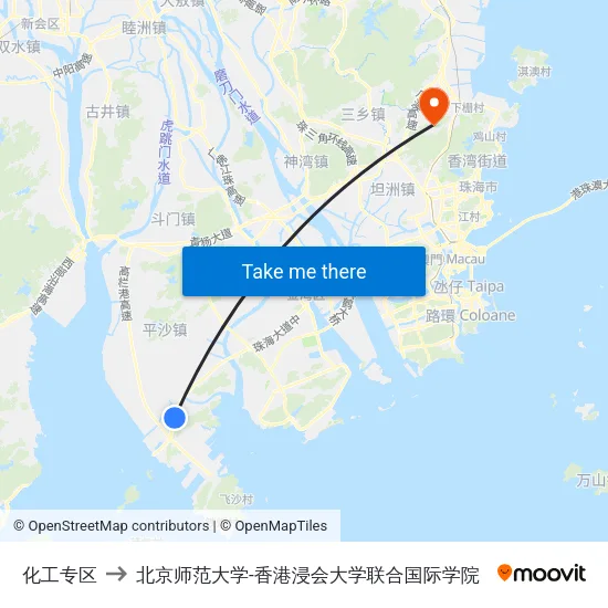 化工专区 to 北京师范大学-香港浸会大学联合国际学院 map