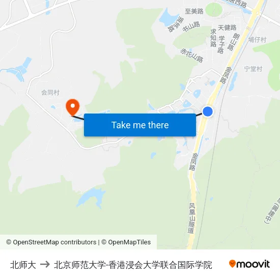 北师大 to 北京师范大学-香港浸会大学联合国际学院 map