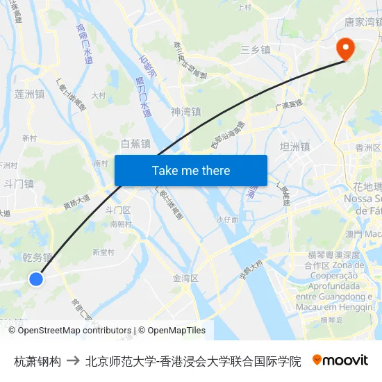 杭萧钢构 to 北京师范大学-香港浸会大学联合国际学院 map