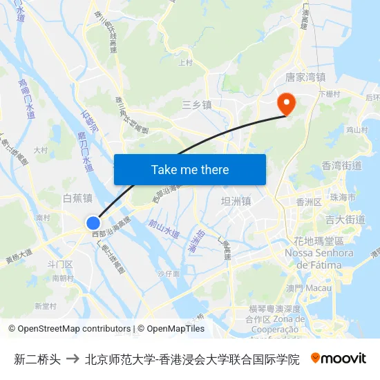 新二桥头 to 北京师范大学-香港浸会大学联合国际学院 map