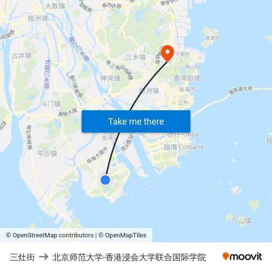 三灶街 to 北京师范大学-香港浸会大学联合国际学院 map