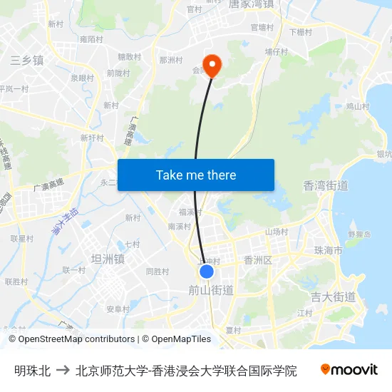 明珠北 to 北京师范大学-香港浸会大学联合国际学院 map