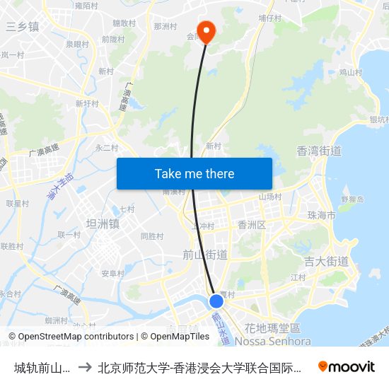城轨前山站 to 北京师范大学-香港浸会大学联合国际学院 map