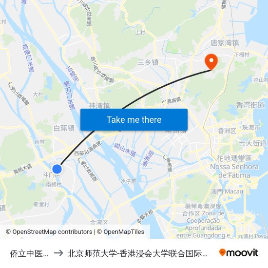 侨立中医院 to 北京师范大学-香港浸会大学联合国际学院 map