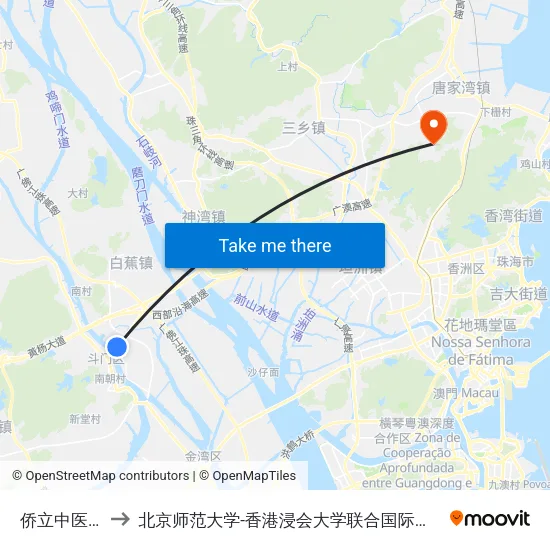 侨立中医院 to 北京师范大学-香港浸会大学联合国际学院 map