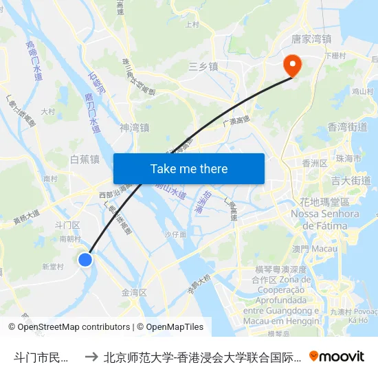 斗门市民花园 to 北京师范大学-香港浸会大学联合国际学院 map