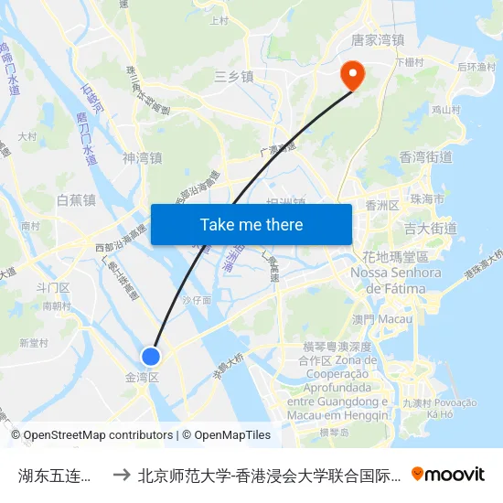 湖东五连路口 to 北京师范大学-香港浸会大学联合国际学院 map