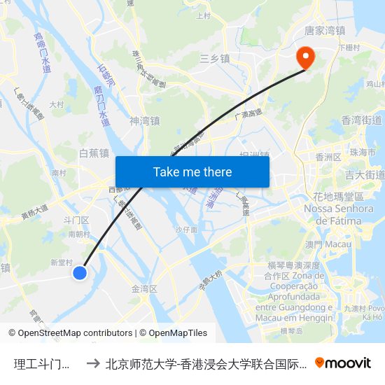 理工斗门校区 to 北京师范大学-香港浸会大学联合国际学院 map
