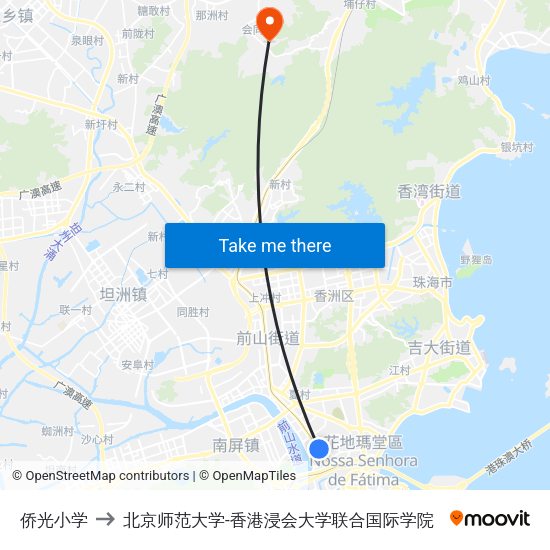侨光小学 to 北京师范大学-香港浸会大学联合国际学院 map