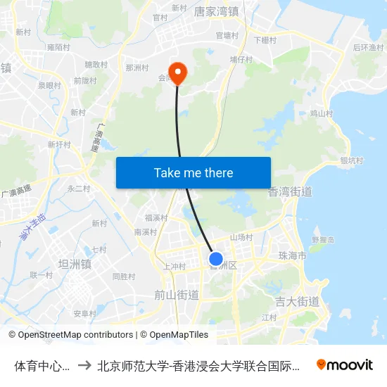 体育中心南 to 北京师范大学-香港浸会大学联合国际学院 map