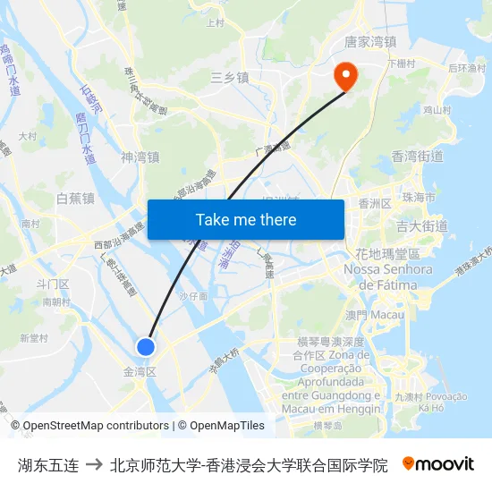 湖东五连 to 北京师范大学-香港浸会大学联合国际学院 map