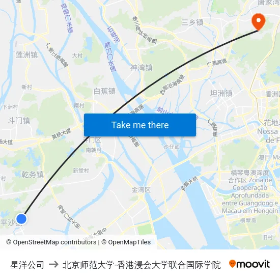 星洋公司 to 北京师范大学-香港浸会大学联合国际学院 map