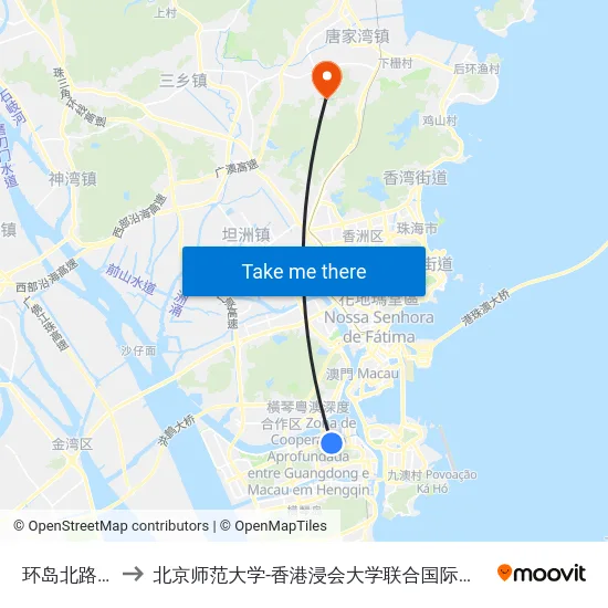 环岛北路东 to 北京师范大学-香港浸会大学联合国际学院 map