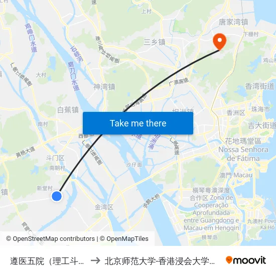 遵医五院（理工斗门校区） to 北京师范大学-香港浸会大学联合国际学院 map