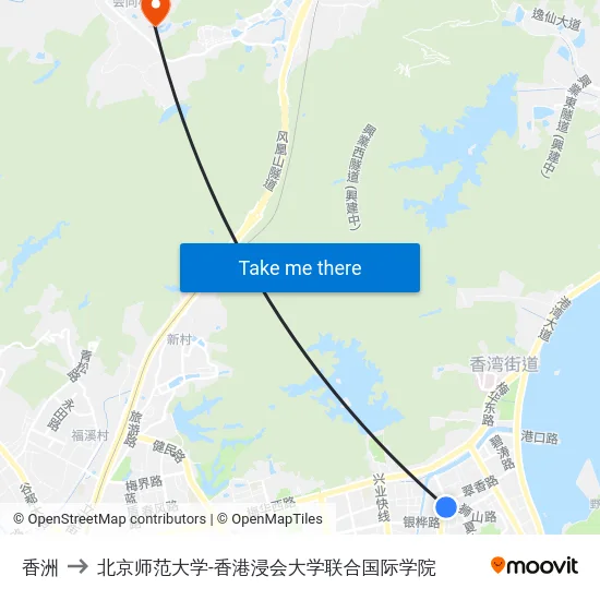 香洲 to 北京师范大学-香港浸会大学联合国际学院 map