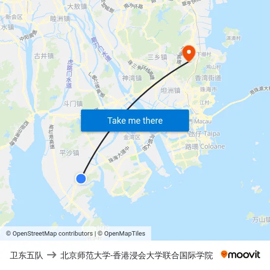 卫东五队 to 北京师范大学-香港浸会大学联合国际学院 map