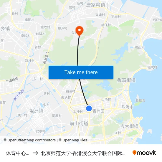 体育中心西 to 北京师范大学-香港浸会大学联合国际学院 map