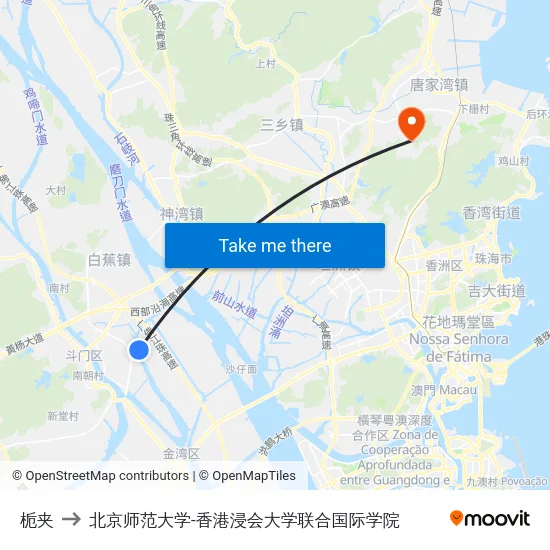 栀夹 to 北京师范大学-香港浸会大学联合国际学院 map