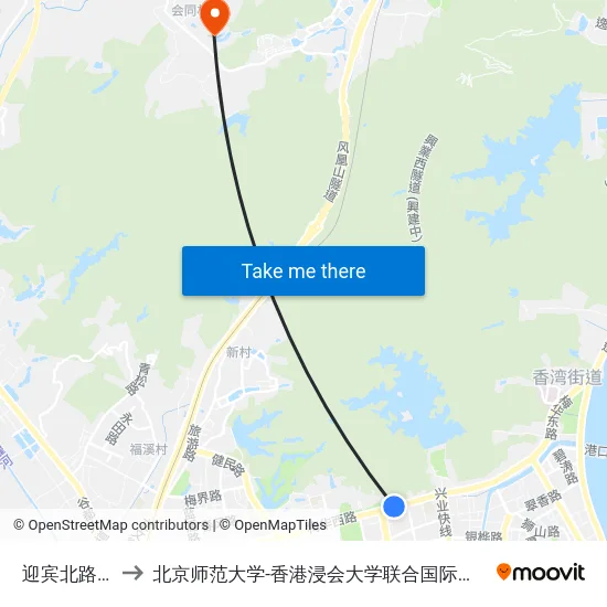 迎宾北路口 to 北京师范大学-香港浸会大学联合国际学院 map