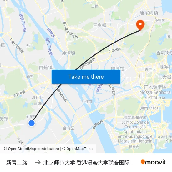 新青二路口 to 北京师范大学-香港浸会大学联合国际学院 map