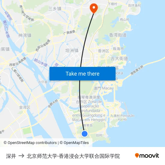 深井 to 北京师范大学-香港浸会大学联合国际学院 map