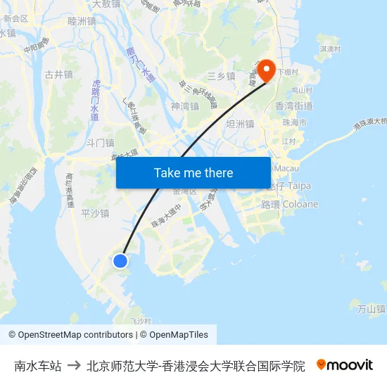 南水车站 to 北京师范大学-香港浸会大学联合国际学院 map