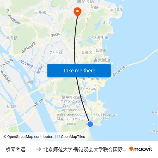 横琴客运码头 to 北京师范大学-香港浸会大学联合国际学院 map