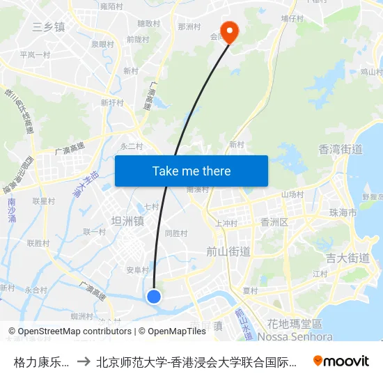 格力康乐园 to 北京师范大学-香港浸会大学联合国际学院 map