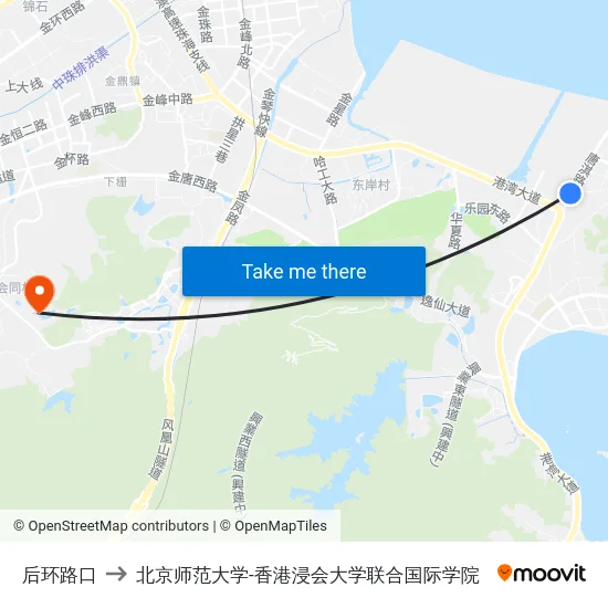后环路口 to 北京师范大学-香港浸会大学联合国际学院 map