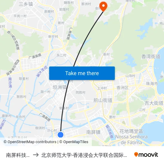 南屏科技园 to 北京师范大学-香港浸会大学联合国际学院 map
