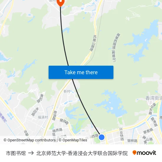 市图书馆 to 北京师范大学-香港浸会大学联合国际学院 map