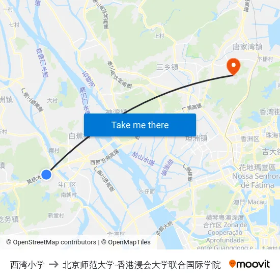 西湾小学 to 北京师范大学-香港浸会大学联合国际学院 map