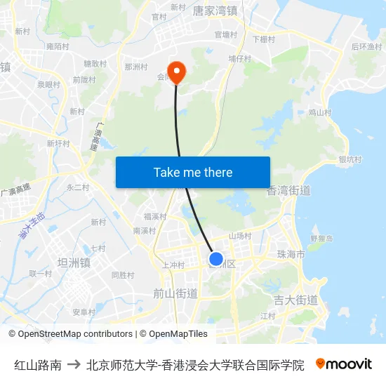 红山路南 to 北京师范大学-香港浸会大学联合国际学院 map