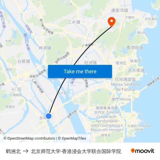 鹤洲北 to 北京师范大学-香港浸会大学联合国际学院 map