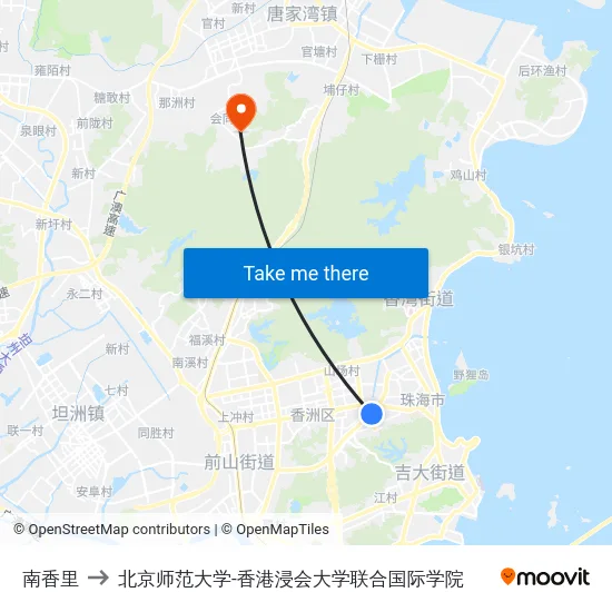 南香里 to 北京师范大学-香港浸会大学联合国际学院 map