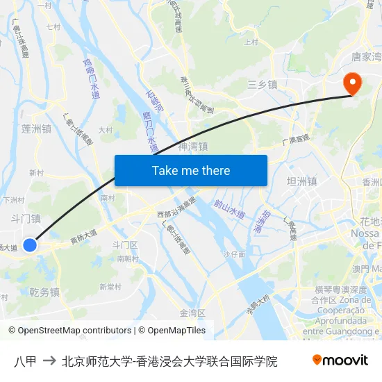 八甲 to 北京师范大学-香港浸会大学联合国际学院 map