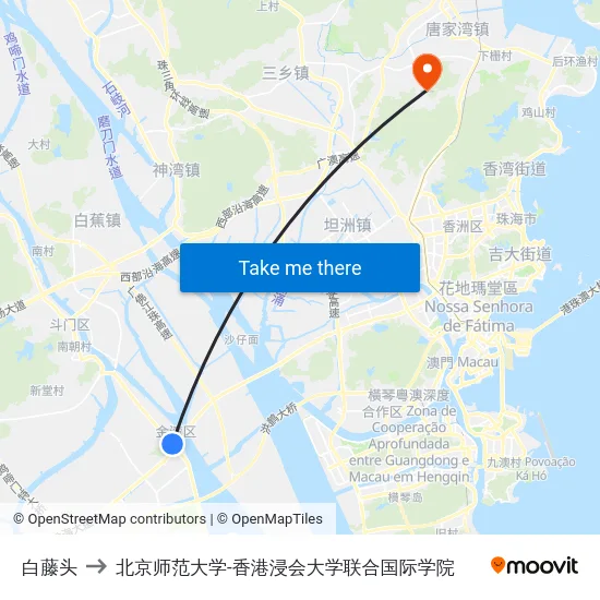 白藤头 to 北京师范大学-香港浸会大学联合国际学院 map