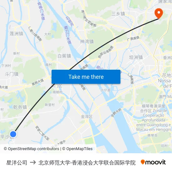 星洋公司 to 北京师范大学-香港浸会大学联合国际学院 map