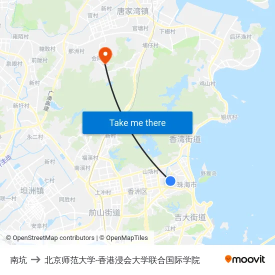 南坑 to 北京师范大学-香港浸会大学联合国际学院 map