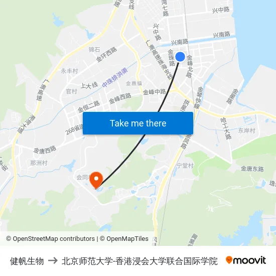 健帆生物 to 北京师范大学-香港浸会大学联合国际学院 map