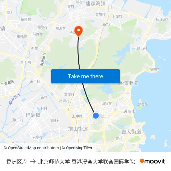 香洲区府 to 北京师范大学-香港浸会大学联合国际学院 map