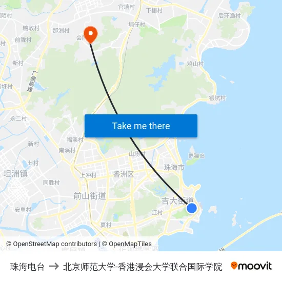 珠海电台 to 北京师范大学-香港浸会大学联合国际学院 map
