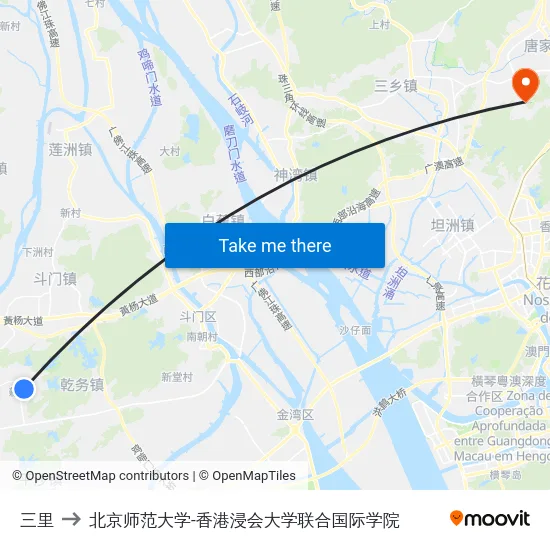 三里 to 北京师范大学-香港浸会大学联合国际学院 map