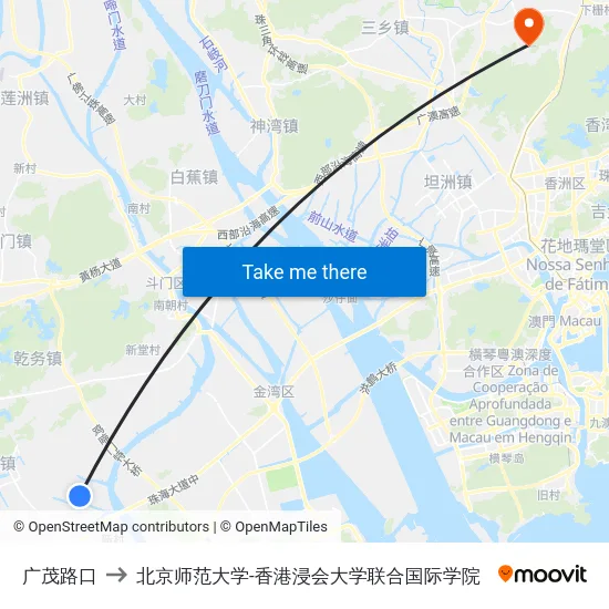 广茂路口 to 北京师范大学-香港浸会大学联合国际学院 map