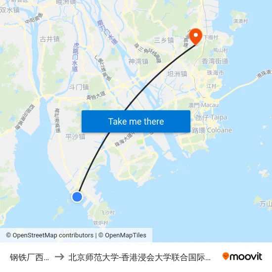 钢铁厂西门 to 北京师范大学-香港浸会大学联合国际学院 map