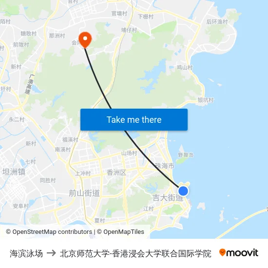 海滨泳场 to 北京师范大学-香港浸会大学联合国际学院 map