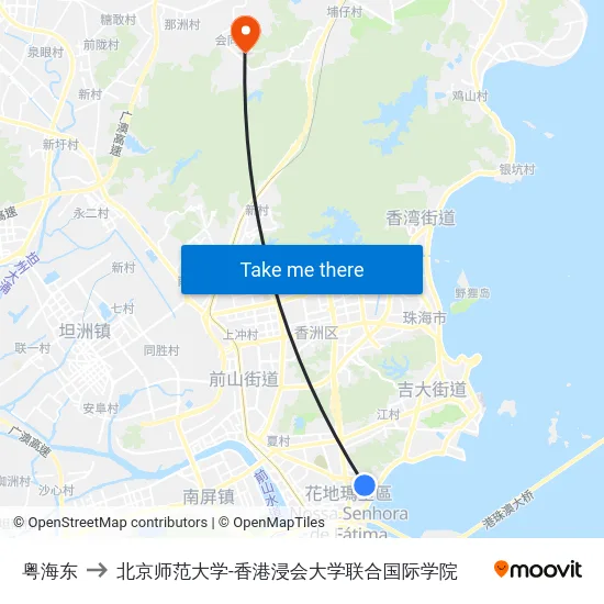 粤海东 to 北京师范大学-香港浸会大学联合国际学院 map