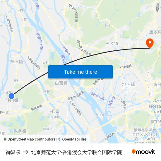 御温泉 to 北京师范大学-香港浸会大学联合国际学院 map