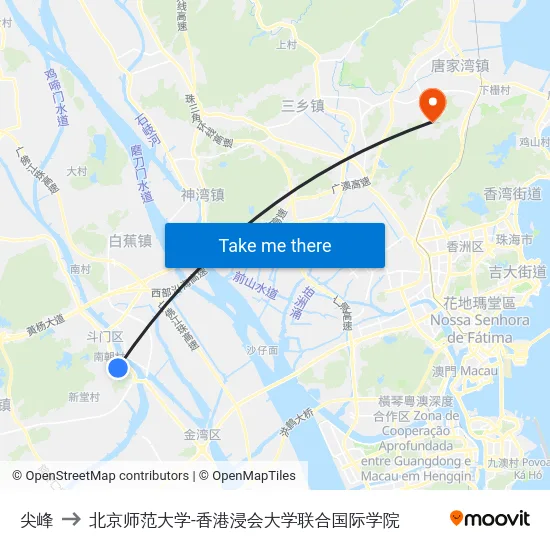 尖峰 to 北京师范大学-香港浸会大学联合国际学院 map