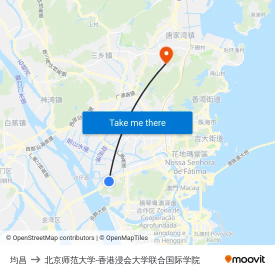 均昌 to 北京师范大学-香港浸会大学联合国际学院 map